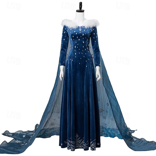  La Reine des Neiges Princesse Elsa Reine des Neiges Anna Robe Costume de Cosplay Femme Cosplay de Film Déguisement Cosplay Bleu Halloween Mascarade Robe