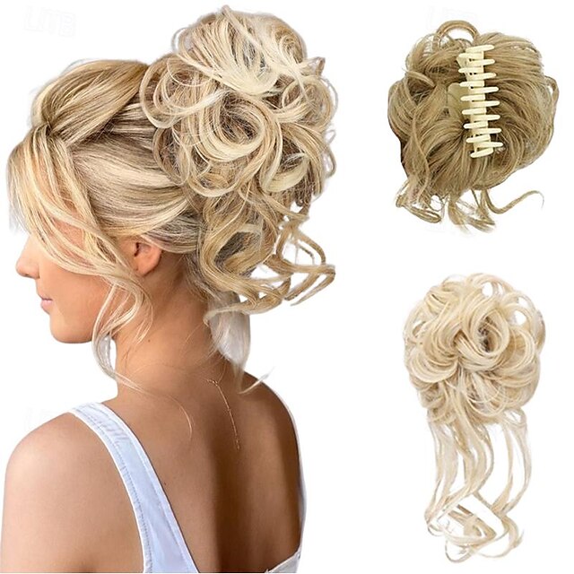  3pcs Chignons Messy Bun Hair Piece Set Messy Hair Bun Scrunchies for Women Tousled Updo Bun Synthetic Wavy Curly Chignon Ponytail Hairpiece for Daily Wear