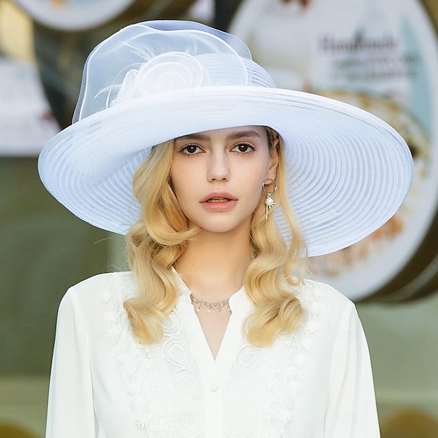  כובעים סיבי באולר / כובע קלושה כובע דלי כובע תקליטון חתונה מסיבת תה חתונה אלגנטית עם כיסוי ראש פרחוני בצבע טהור