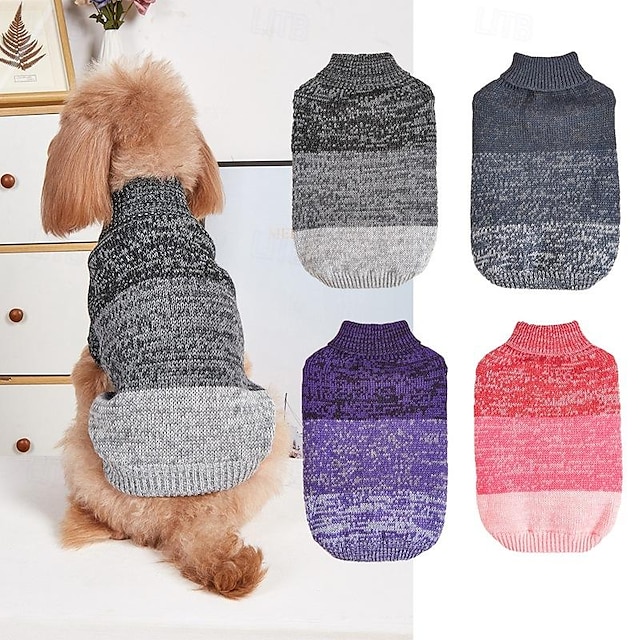  Roupas para animais de estimação de outono e inverno com design de lapela elástica de malha para aquecer suéter gradiente macio e colorido para cães e gatos