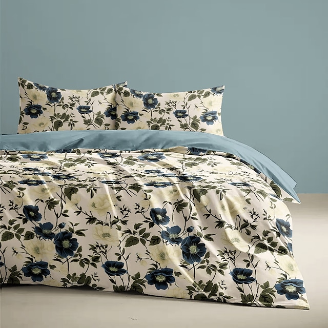  l.t.home 100% bomull sateng dynetrekk sett vendbart premium 300 trådantall blomstermønster elite sengetøysett