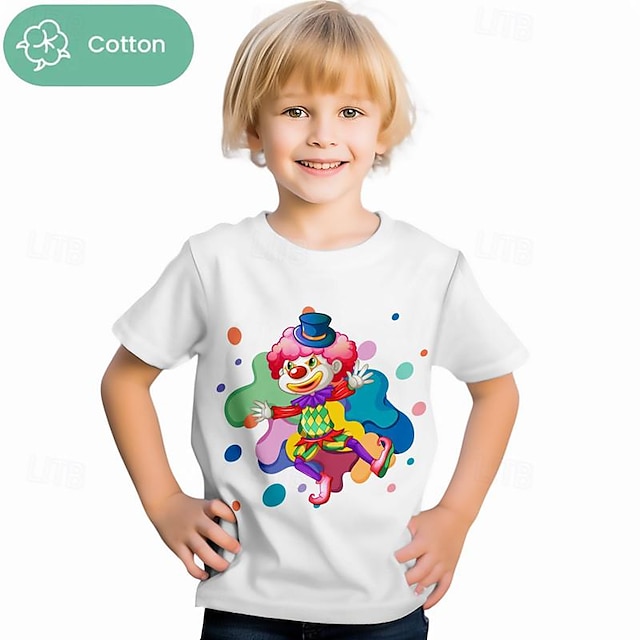  Carnaval Jongens 3D Tekenfilm Clown T-shirt Overhemden Korte mouw 3D-afdrukken Zomer Actief Sport Modieus 100% katoen Kinderen 3-12 jaar Strakke ronde hals Buiten Casual Dagelijks Normale pasvorm