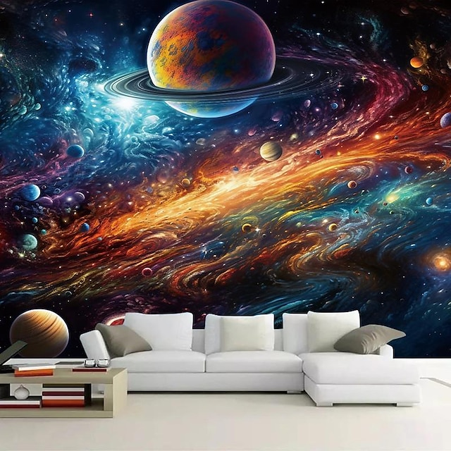  Papel pintado fresco galaxia papel pintado mural paisaje universo planeta pegatina despegar y pegar material de PVC/vinilo extraíble autoadhesivo/adhesivo necesario decoración de pared para sala de