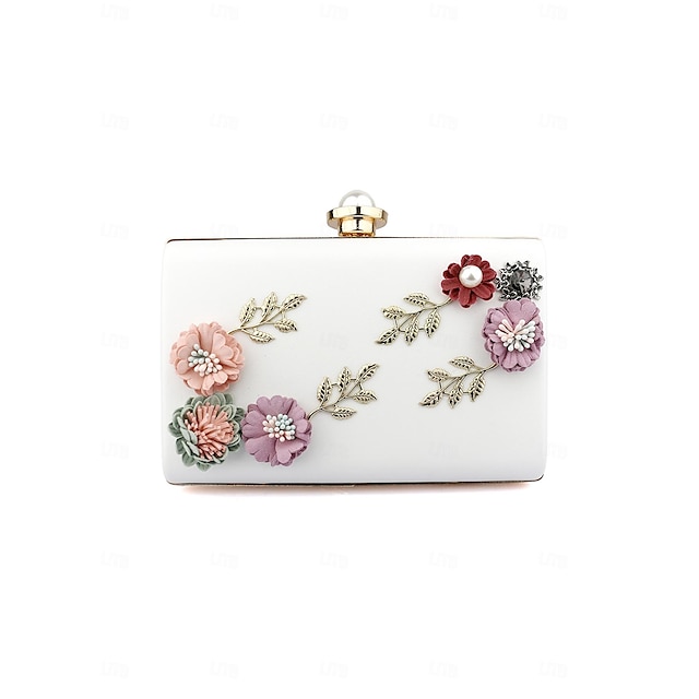  Women's Clutch Evening Bag PU Leather Alloy Valentine's Day Wedding Party Beading Tassel Solid Color Flower White