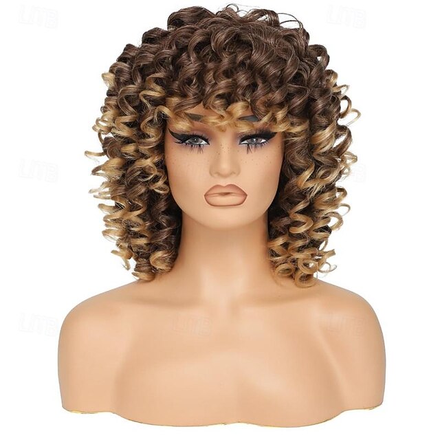 Perruque Courte Femme Synthétique Blonde Bouclée - Racines Foncées, Neuve Avec Bonnet