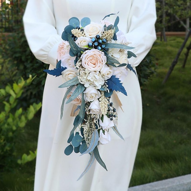  Bridal Bouquet, Artificial Rose Bridal Bouquet for Bride, Handmade Flower Bouquets for Rustic Weddings
