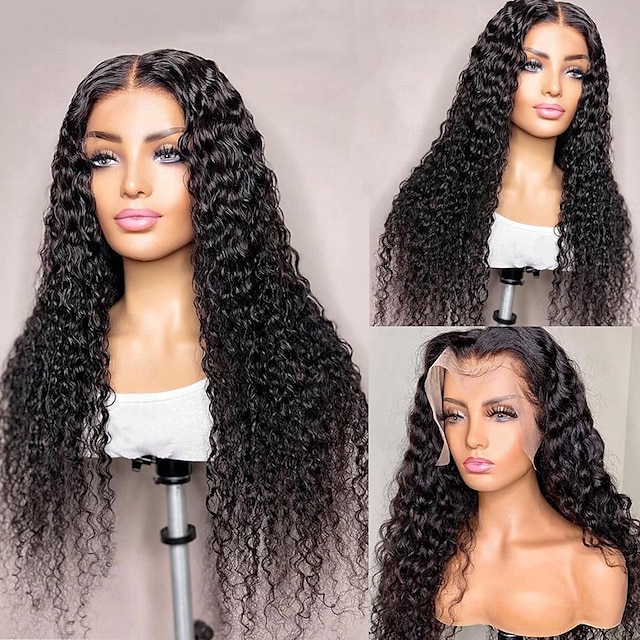  Water Wave 13x4 Lace Closure Wigs Human Hair Pre Plucked 180% Density Brazilian Wet and Wavy Lace Front Wigs Human Hair Curly Human Hair Wig with Baby Hair Natural Color