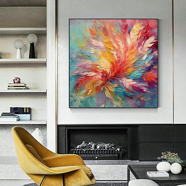  Large Wall Art Hand painted bstract Colorful Feather Oil Painting on Canvas handmade  Minimalist Textured Acrylic Painting Custom painting for Living Room Decor Gift