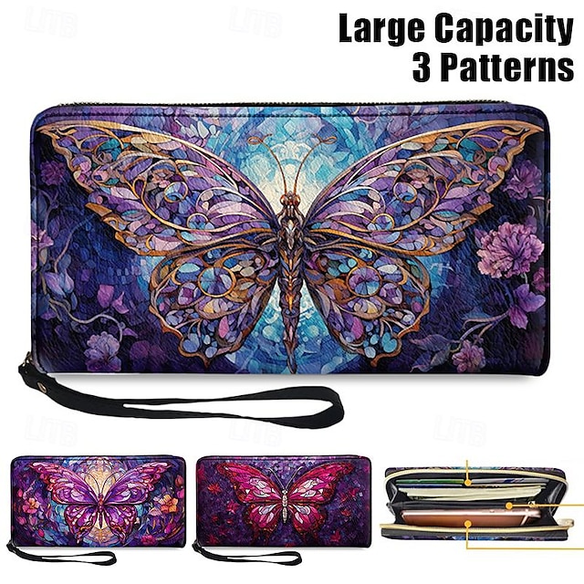  Women's Wallet Coin Purse Credit Card Holder Wallet PU Leather Shopping Daily Holiday Zipper Large Capacity Durable Butterfly Red Blue Purple