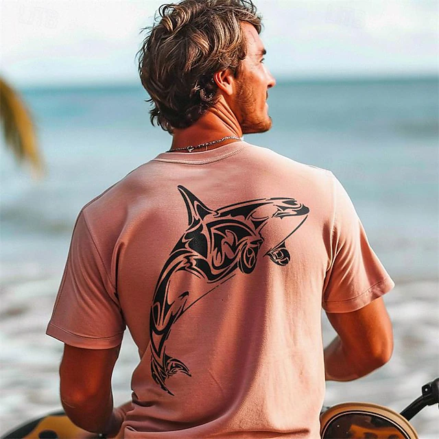 Men's Graphic Animal Shark T Shirt Short Sleeve T shirt 3D Print Crew Neck Shirt Daily Hawaiian Resort Style Sports Outdoor Holiday Going out White Light Green Pink Spring & Summer Clothing Apparel S 11