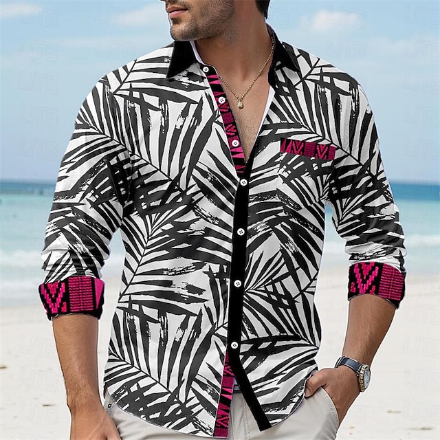  Тропическая мужская курортная гавайская рубашка с 3D принтом в виде листа, летняя рубашка на пуговицах с коротким рукавом, повседневная одежда для отпуска, от S до 3XL