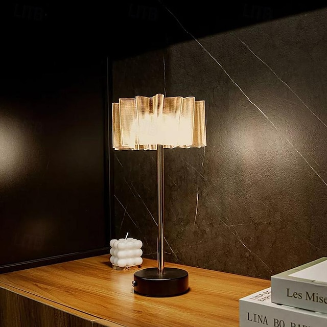  All aluminum metal pleated rechargeable desk lamp with Tri-color dimming, bedroom, living room decoration desk lamp