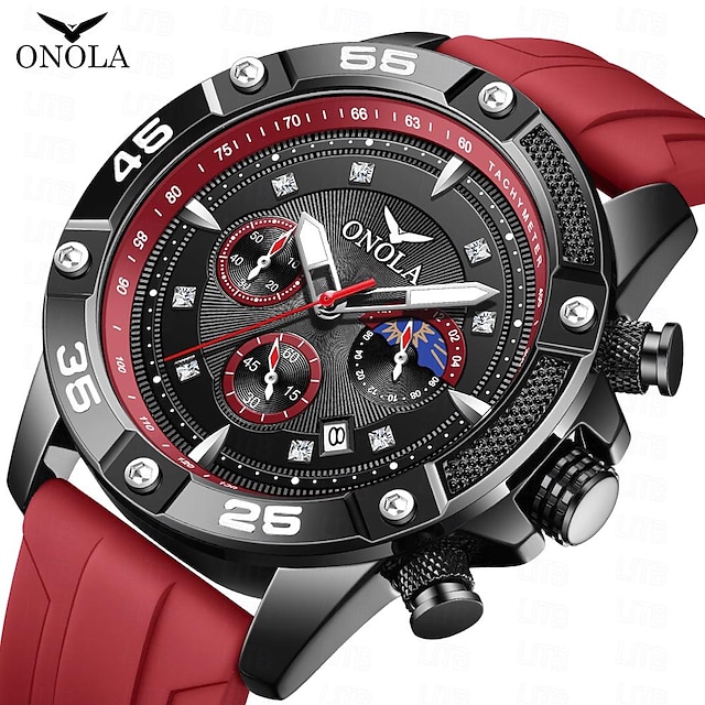  ONOLA Men Quartz Watch Sports Fashion Casual Wristwatch Luminous Calendar Waterproof Decoration Silicone Watch