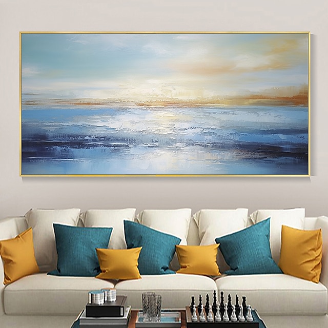  handgemaltes abstraktes Ozean-Ölgemälde, Wandkunst, Strand, Meereslandschaft, Leinwand, strukturiertes Gemälde, handgemaltes Gemälde mit blauen Himmel und Wolken, Heimdekoration auf Leinwand