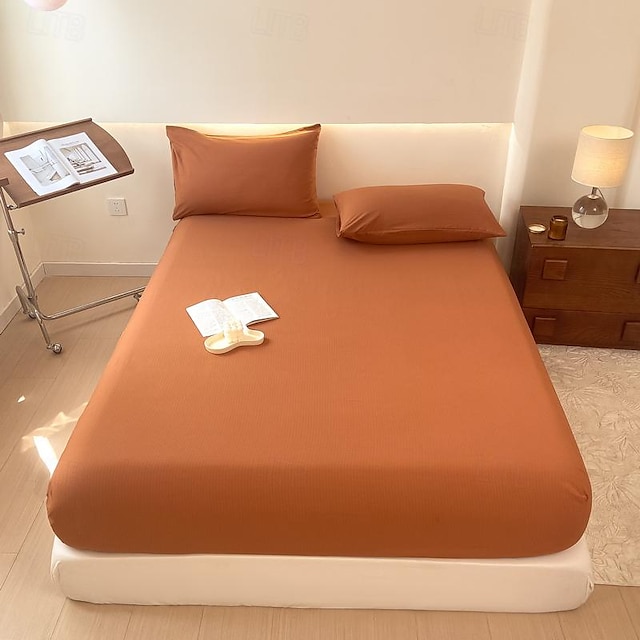  قطعة واحدة من ملاءة السرير المصنوعة من القطن بنسبة 100%، غطاء سرير بلون واحد، غطاء مرتبة مرن، غطاء سرير مزدوج فاخر فردي ومزدوج، مقاسات متعددة متوفرة