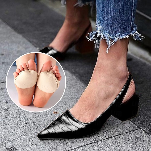  kvinders hæle pumps sandaler valentines gaver blokhæl fest arbejde dagligt spids tå elegant minimalisme kunstlæder pu ankelrem sort brun med 1 par front fodpuder komfort