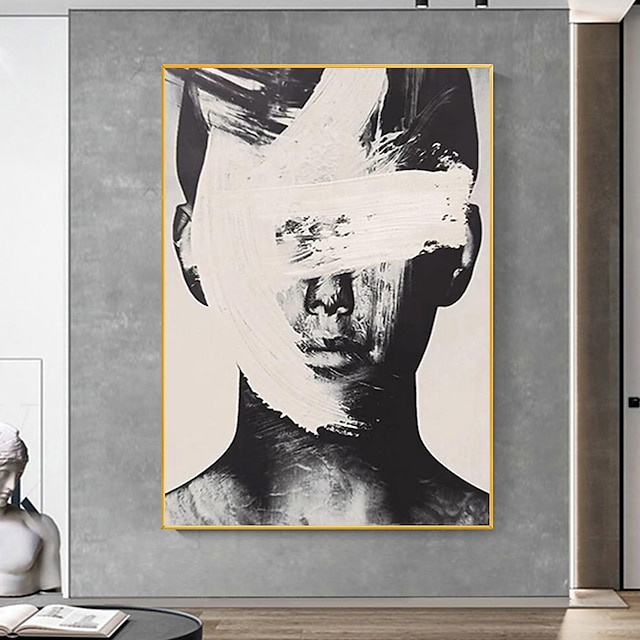  abstrakt konst svart och vit modern väggkonst handmålad väggkonst man ansikte heminredning heminredning utan ram