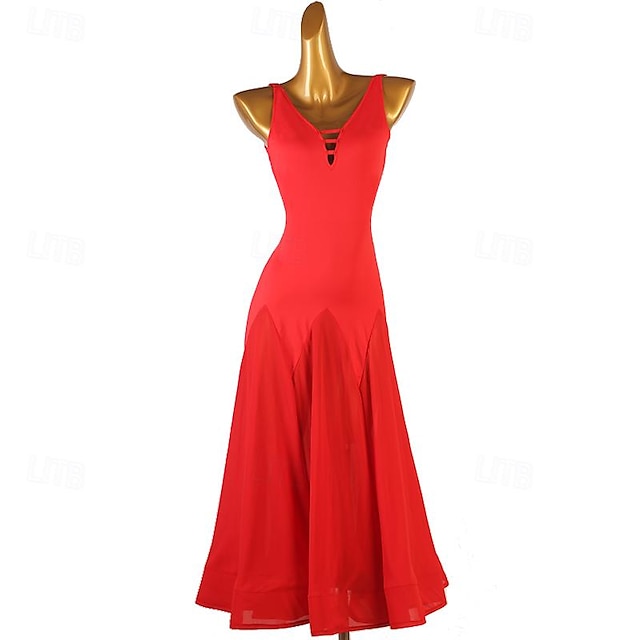  Ballroom Dance Dress Pure Color Women's Performance Training Sleeveless High Chiffon Chinlon