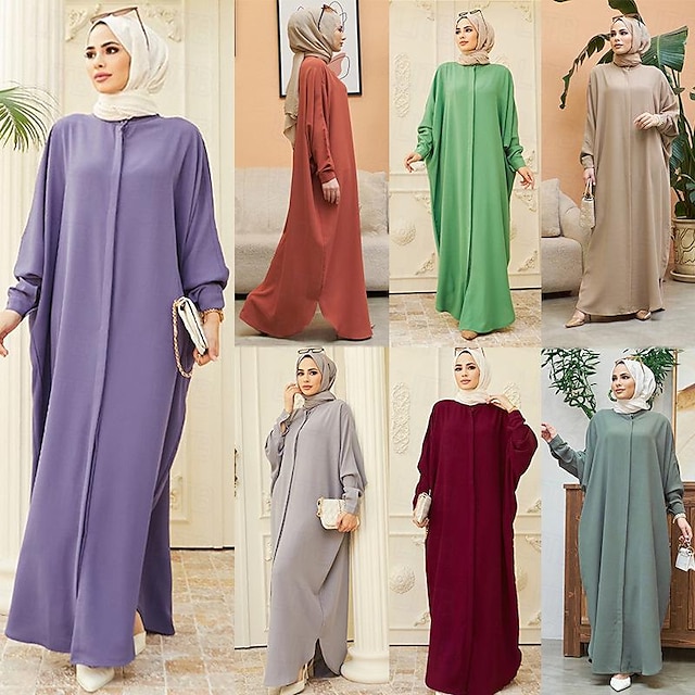  Per donna Vestiti Abaya Abito caftano Dubai islamico Arabo arabo musulmano Ramadan Tinta unica Per adulto Abito