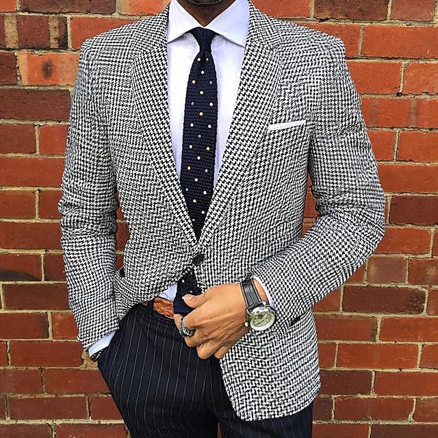  Herr Studenten Kavaj Företag Cocktailfest Bröllopsfest Mode Ledigt Höst vinter Polyester Slät Knappar Ficka Ledigt / vardag Enkelknäppt Blazer Svart Khaki grön Grå