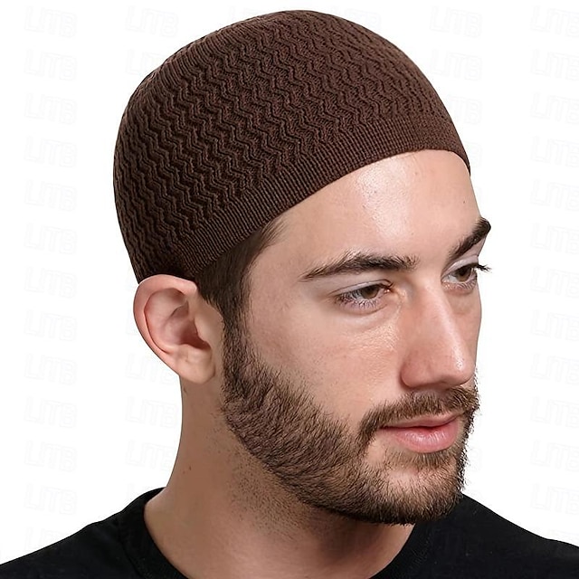  European And American Spring And Autumn Knitted Hat, Unisex Wavy Jacquard Unisex Dome Warm Beanie Cap, Muslim Pullover Knitted Hat , Ideal Choice For Gifts