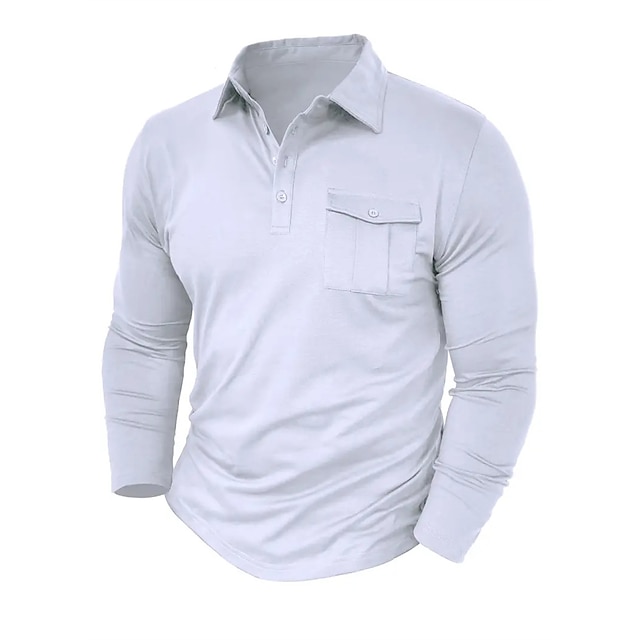  Férfi Pólóingek Button Up Polos Hétköznapi Sport Hajtóka Hosszú ujj Divat Alap Sima Zseb Gombok Tavasz & Ősz Normál Fehér Pólóingek