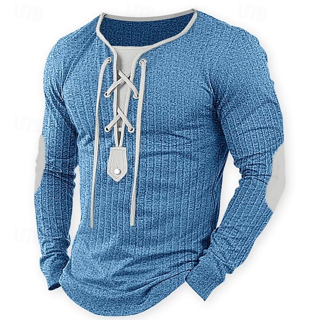  Per uomo Maglietta Maglietta a Maglia a Coste Camicia a Maniche Lunghe Manica Lunga Colletto Primavera & Autunno Blocco di colori Moda Designer Essenziale Patchwork Coulisse Vacanza Streetwear Uscire