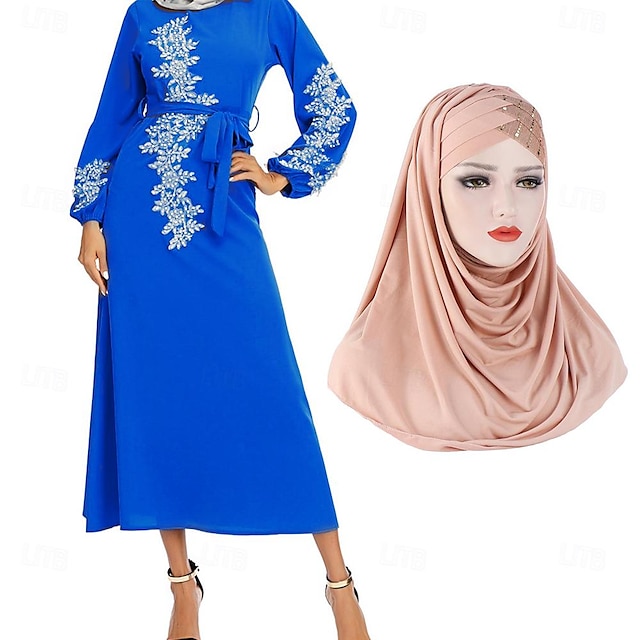  sett med kvinners arabisk muslimsk kjole kaftan kjole for ramadan abaya broderikjole hijab skjerf skjerf wrap farget hodeplagg for ramadan religiøse 2 stk kvinner ramadan arabian muslim islamsk