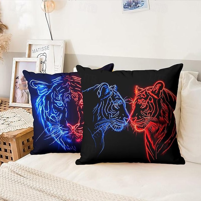 Tiger Double Side Cushion Cover 1PC Soft Decorative Square Throw Pillow Cover Cushion Case Pillowcase for Bedroom Livingroom Superior Quality Indoor Cushion for Sofa Couch Bed Chair
