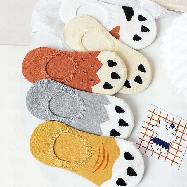  5 pares de calcetines invisibles para mujer, calcetines bonitos clásicos simples de algodón animal para vacaciones y trabajo