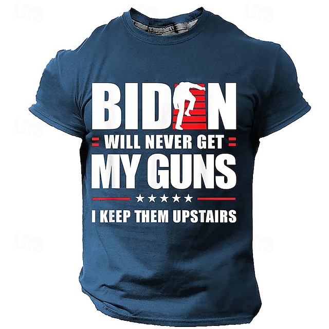  Kuvitettu Biden ei koskaan saa aseitani Päivittäin Vapaa-aika Katutyyli Miesten 3D-tulostus T-paita Urheilu ja ulkoilu Pyhäpäivä Bile T-paita Musta Armeijan vihreä Tumman sininen Lyhythihainen Tiukka