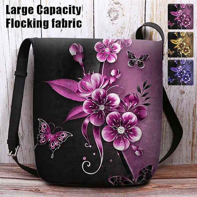  Women's Crossbody Bag Shoulder Bag Fluffy Bag Polyester Shopping Daily Holiday Print Large Capacity Lightweight Durable Flower Yellow Blue Fuchsia