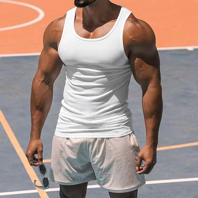  Homens Camiseta Malha Íntima Top de colete Camiseta Interior Sem Manga Decote Redondo Primavera Verão Tecido Moda Designer Básico Sexy Férias Rua Para Noite Preto Branco Vermelho Top Tee para Homens