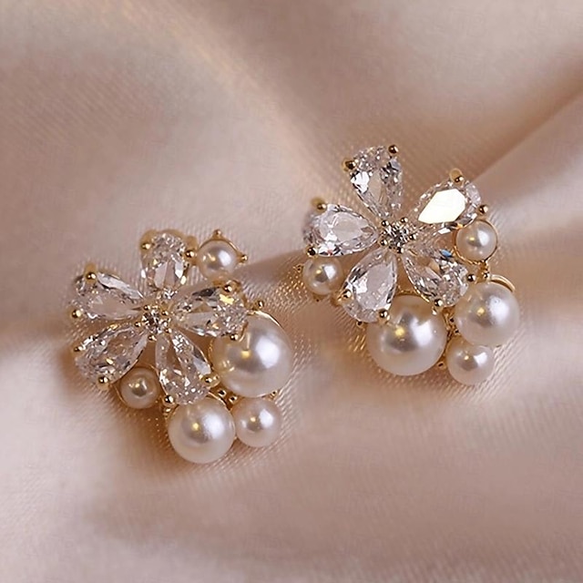 Clear White Fine Jewelry Classic Floral Flower Cute Stylish Earrings ...
