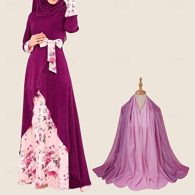  set con delle donne arabo musulmano abito abaya ramadan dubai islamico arabo floreale vestito scialli hijab sciarpe ramadan dubai islamico copricapo per adulti 2 pezzi donne ramadan arabo musulmano