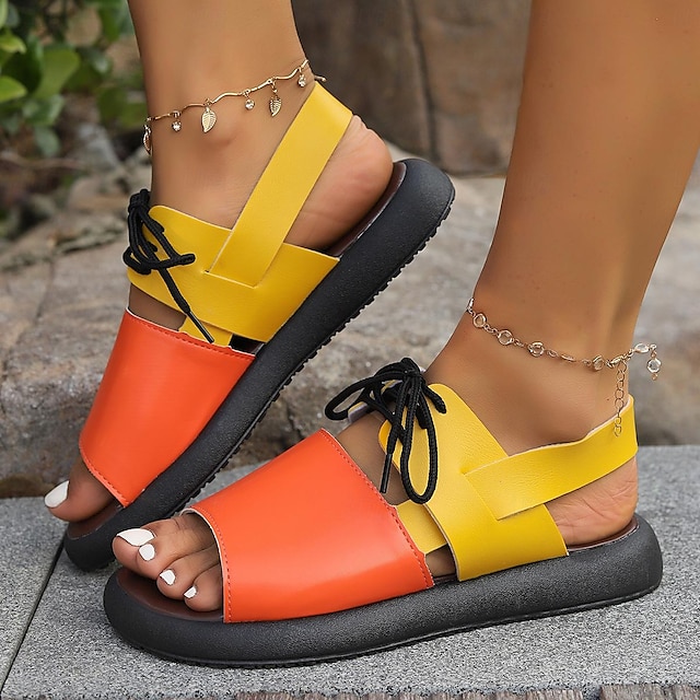 Pentru femei Sandale Boho Pantofi Romani Zilnic Plajă Vară Toc Drept Boemia Epocă Casual PU Negru Portocaliu Maro