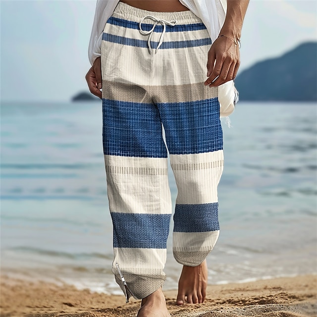  Stripe Casual Men's Resort 3D Printed Casual Pants Trousers Elastic Waist Drawstring Loose Fit Straight-Leg Summer Beach Pants S TO 3XL