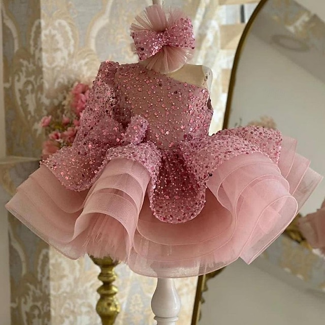  Παιδιά Κοριτσίστικα Φόρεμα για πάρτυ Συμπαγές Χρώμα 3/4 Μήκος Μανικιού Επίδοση Γάμου Δίχτυ Πριγκίπισσα Γλυκός Δίχτυ Μέχρι τη μέση της γάμπας