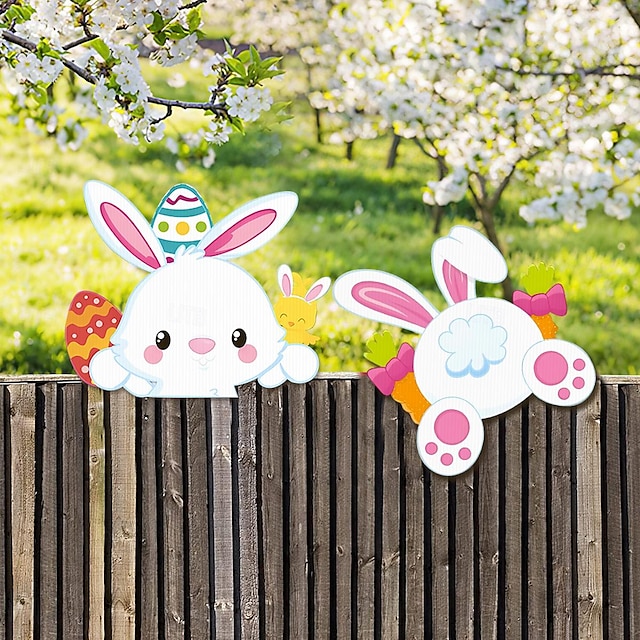 húsvéti kerítés peeker dekoráció nyuszi tojások kukucskál a kertben udvari táblák boldog húsvéti barkácsolás kültéri kerti kerítéstábla dísz otthoni teraszhoz ünnep pázsit party dekoráció