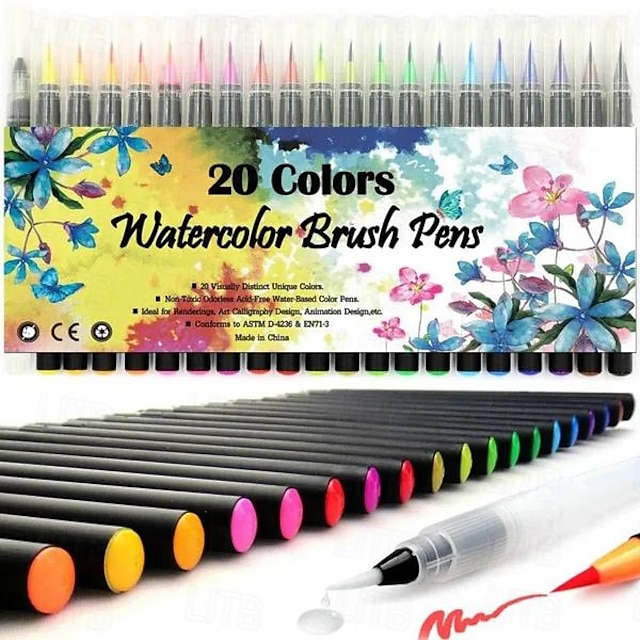  Watercolour Brush Pens 20 Pcs Colouring Pens Felt Tip Pen Art Supplies for DIY Sketching Bullet Lettering Journal Calligraphy Painting