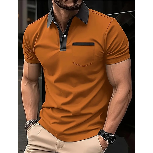Men's Polo Shirt Button Up Polos Business Casual Lapel Short Sleeve ...