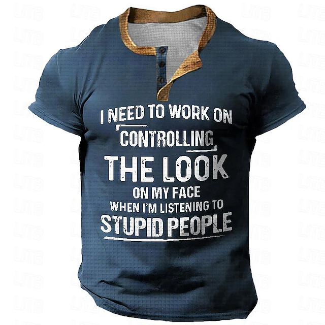 Funny Slang Stupid People Men's Street Style 3D Printed Waffle Henley T Shirt Tee Sports Outdoor Casual Holiday T shirt Black Red Blue Short Sleeve Henley 10