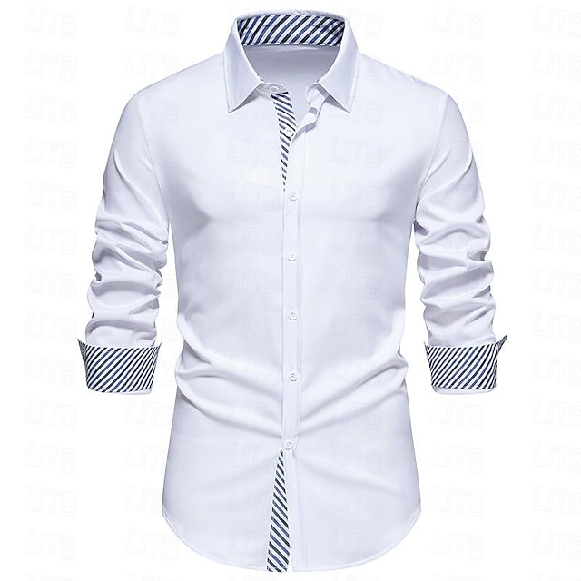  رجالي قميص قميص رسمي زر حتى القميص أسود أبيض أزرق البحرية كم طويل سهل طوي ربيع & الصيف زفاف مناسب للبس اليومي ملابس زر أسفل