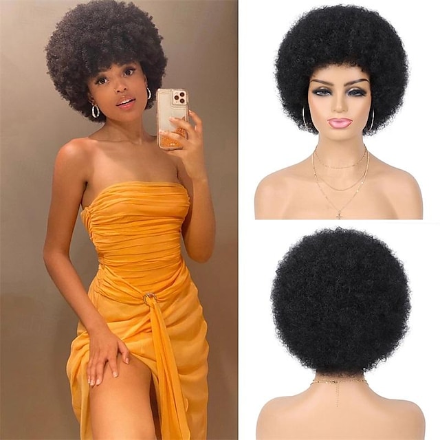  peruk 70-tal afro peruker för svarta kvinnor afro puff peruker studsiga och mjuka naturliga helperuker för daglig fest cosplay kostym