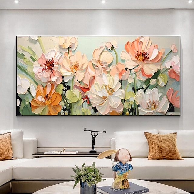  Handgefertigtes Original-Ölgemälde mit blühenden Blumen und Pflanzen auf Leinwand, abstraktes Kunstgemälde für die Inneneinrichtung mit gespanntem Rahmen/ohne Innenrahmen