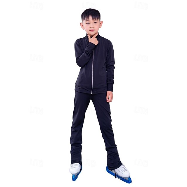  Over The Boot Figure Skating Tights Figure Skating Top Figure Skating Jacket with Pants Men's Boys Ice Skating Jacket Pants / Trousers Top Black Thumbhole Spandex Stretchy Training Practice