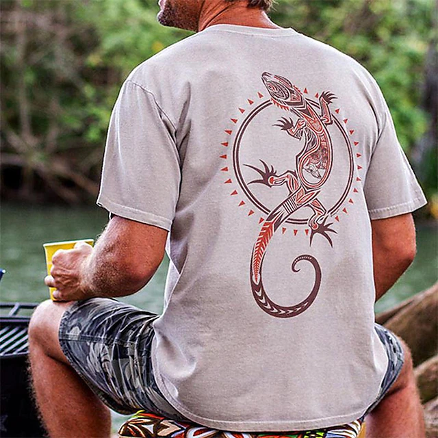 Men's Graphic Animal Lizard T Shirt Short Sleeve T shirt 3D Print Crew Neck Shirt Casual Resort Style Vacation Holiday Going out Blue Sky Blue Gray Spring & Summer Clothing Apparel S M L XL 2XL 3XL 8