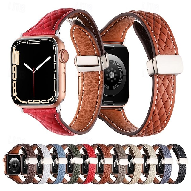  Leren koppeling Compatibel met: Apple Watch-horlogebandje 38mm 40mm 41mm 42mm 44mm 45mm 49mm Robuust Magnetische sluiting Luxe Echt leer Vervangende horlogeband voor iwatch Ultra 2 Series 9 8 7 SE 6