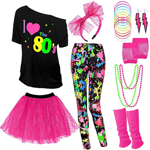  Années 1980 T-shirt Ensemble d'accessoires Femmes Halloween Carnaval Mascarade Fête / Soirée Défilé de la Fierté Mois des Fiertés Adulte Jupe Gants Jambières