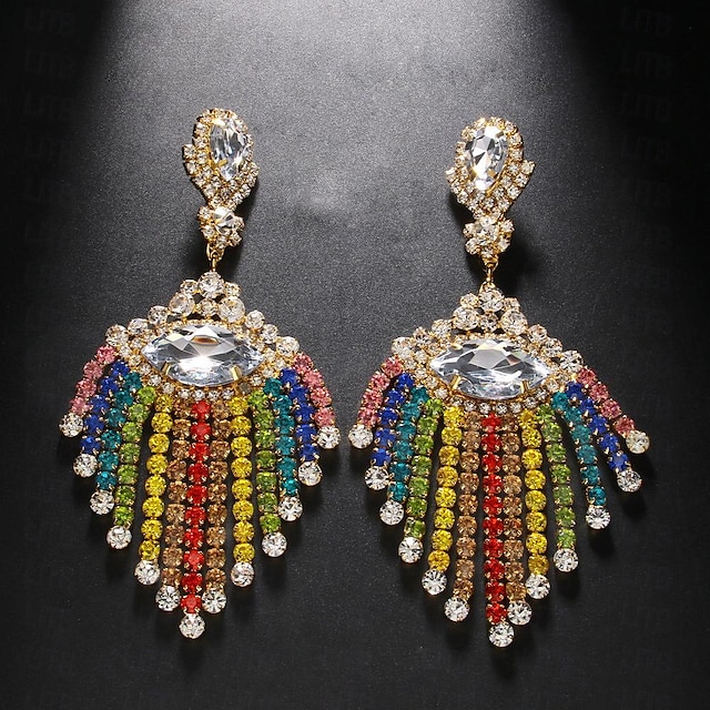  Women's Drop Earrings Tassel Fringe Precious Statement Imitation Diamond Earrings Jewelry Silver / Gold For Wedding Party 1 Pair